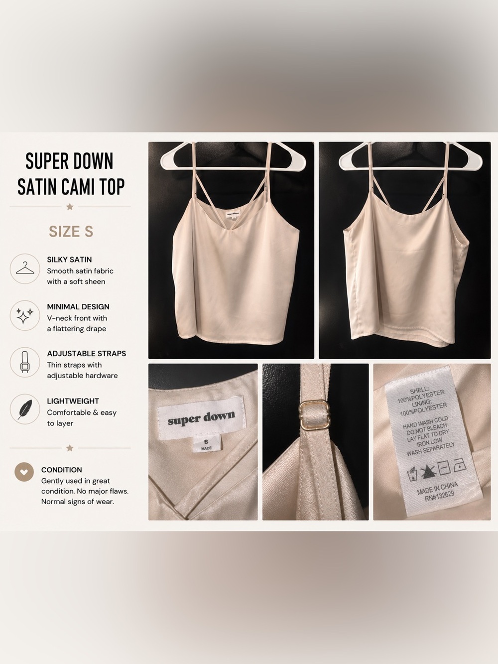 superdown Champagne Satin Spaghetti Strap Cami